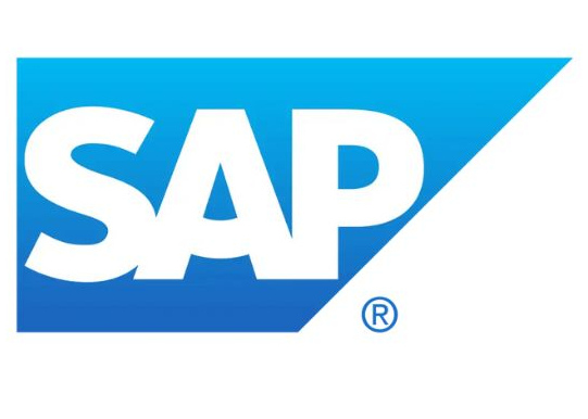 Logo des Softwareunternehmens SAP mit weißer Schrift auf blauem Hintergrund.